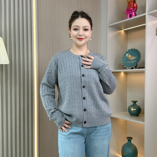 复古圆领麻花毛衣开衫外套女秋冬