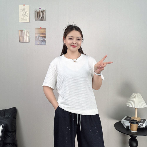 白色短袖T恤女大码休闲圆领上衣