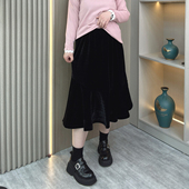 胖mm高级感A字裙显瘦中长款 加绒黑色半身裙女秋冬款 大码 鱼尾裙子