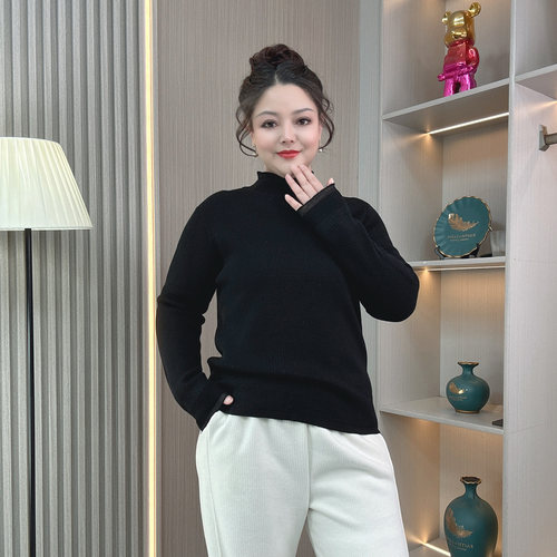 大码毛衣女冬季加绒加厚针织上衣