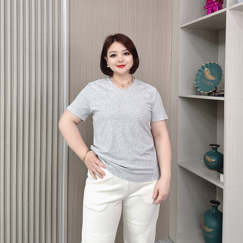 大码显瘦纯色打底衫短袖T恤女夏