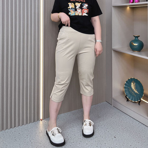 大码夏装弹力薄款冰丝七分裤子