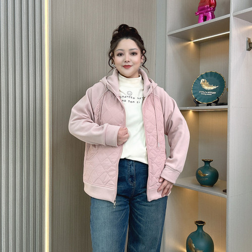 冬装新款加厚保暖菱格棉衣女大码胖mm百搭宽松显瘦连帽上衣短外套