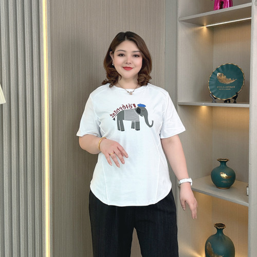 大码装夏季新款卡通小象短袖T恤