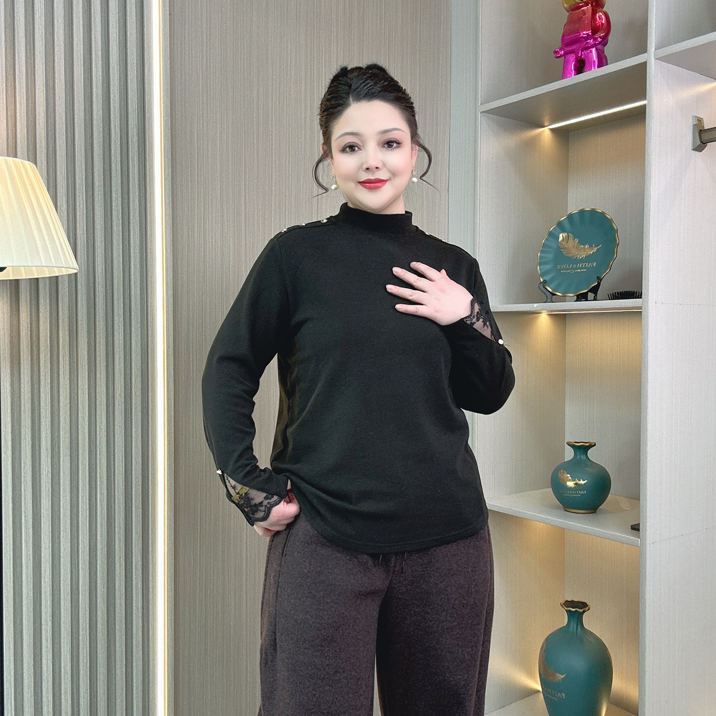 大码女上衣柔软舒适慕斯绒打底衫