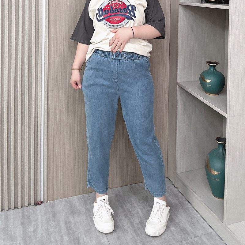 2024夏季大码天丝牛仔裤女九分裤