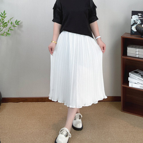 大码胖mm百褶裙女夏中长款大摆裙
