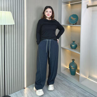 女装 子胖mm松弛感宽松藏肉显瘦休闲直筒阔腿裤 秋季 弯刀裤 新款 大码