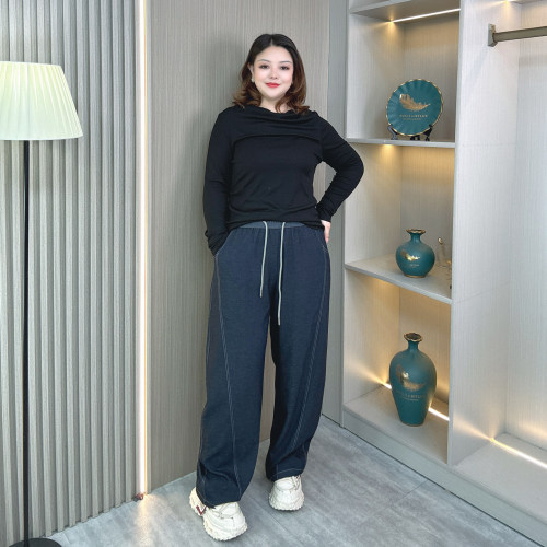 大码胖mm宽松遮肉显瘦休闲弯刀裤