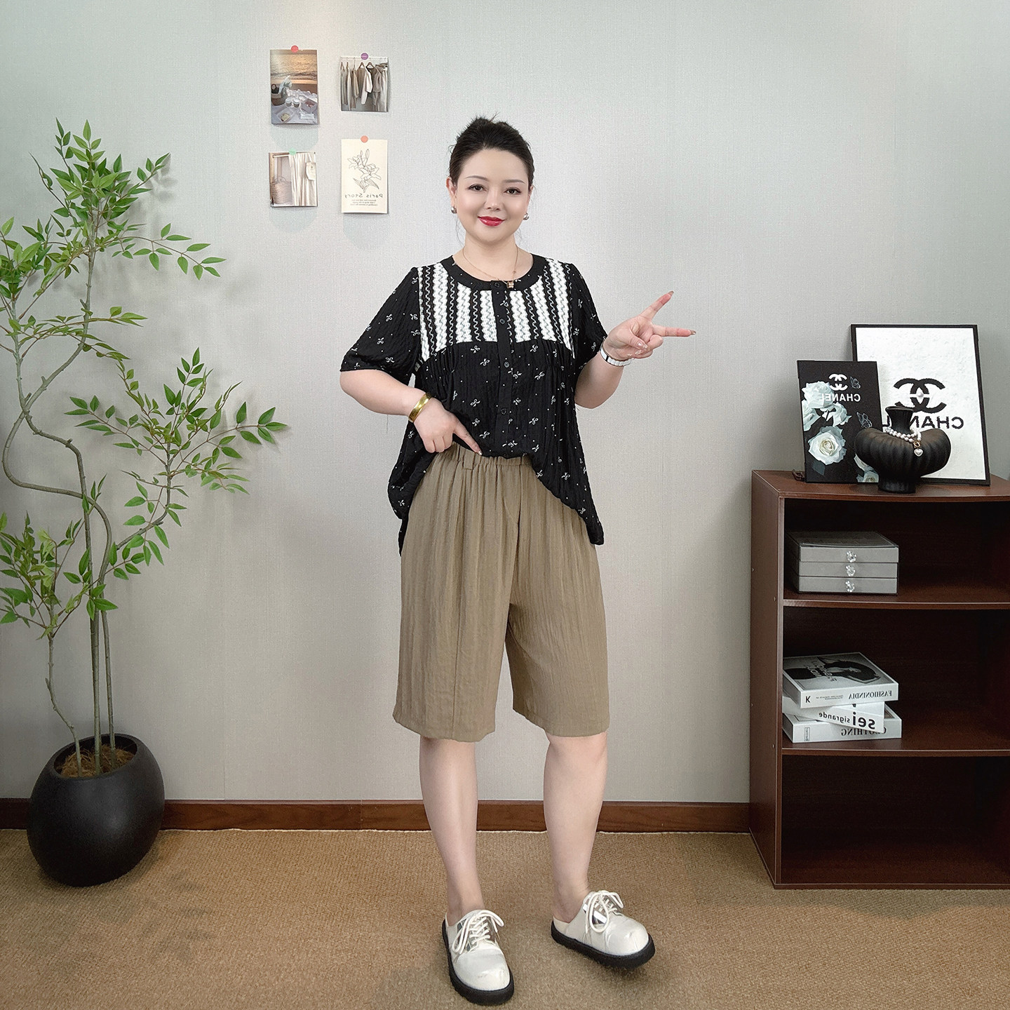 大码女装天丝亚麻薄款高腰阔腿短裤夏新款宽松显瘦休闲直筒五分裤
