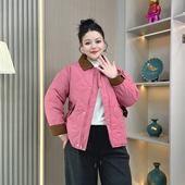大码 胖mm棉衣棉服女秋冬新款 胖妹妹200斤拼接灯芯绒翻领棉袄外套