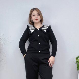 胖妹妹休閑時尚 顯瘦長袖 大碼 針織衫 上衣 女裝 娃娃領春秋毛衣女新款