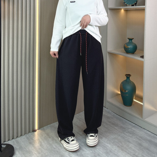 弯刀阔腿裤女直筒休闲运动卫裤子