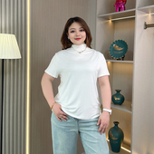 纯色打底衫 半高领大码 五分袖 面膜T恤上衣胖mm宽松中袖 女装 春夏季