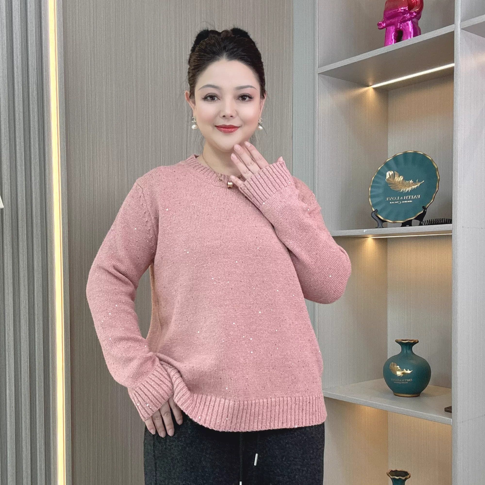 亮片拼色圆领毛衣女冬季新款大码胖mm软糯针织衫别致显瘦长袖上衣,女装/女士精品,大码内搭,淘宝优惠券,粉丝福利购,淘宝优惠卷