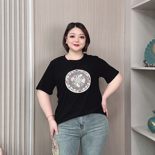 2026春款国风短袖T恤大码女上衣