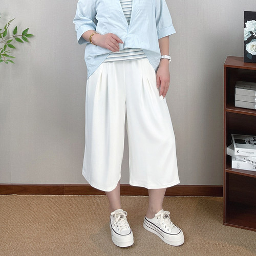 大码白色阔腿裤女七分裤休闲裤裙