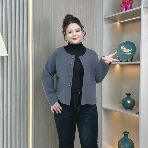 大码胖mm秋冬季高级感双面呢外套