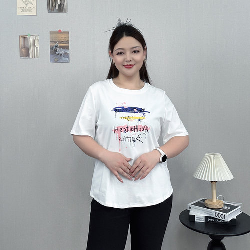 字母印花短袖T恤大码女休闲上衣