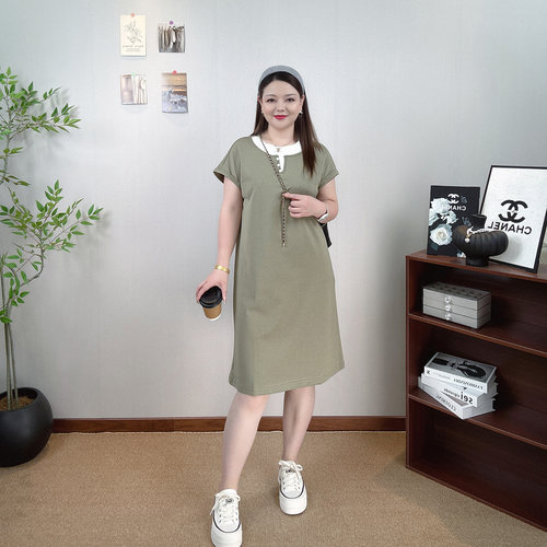 短袖连衣裙女大码显瘦中长款裙子
