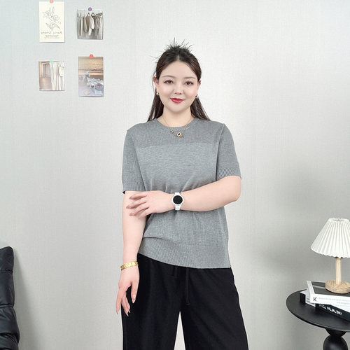镂空短袖针织衫T恤女夏大码上衣