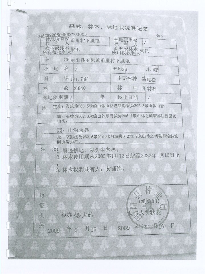 百色市田阳区玉凤镇甫里村下里屯1553.4亩的林木