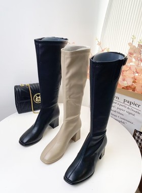 专柜撤柜折扣 绒里长筒靴粗跟方头百搭保暖时尚百搭靴子女95007