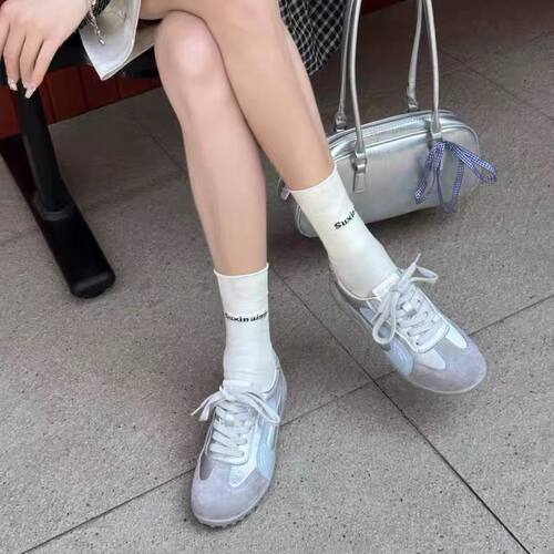 真皮复古新款圆头系带平底休闲运动鞋百搭舒适缎面德训鞋X2516