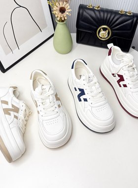 真皮牛皮透气时尚休闲鞋新款松糕底百搭日常轻便厚底小白鞋063125