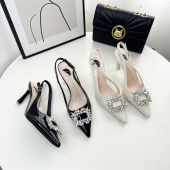 包头单鞋 水钻方扣凉鞋 百搭BF5C447 尖头女浅口细跟高跟鞋 夏季