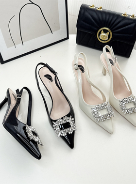 夏季尖头女浅口细跟高跟鞋水钻方扣凉鞋包头单鞋百搭BF5C447