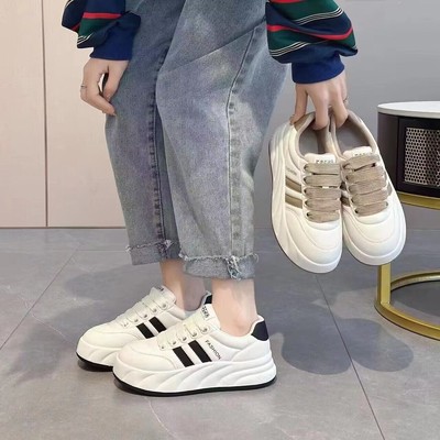 真皮厚底面包鞋踩屎感女撤柜断码舒服轻便板鞋休闲低帮学院风5208