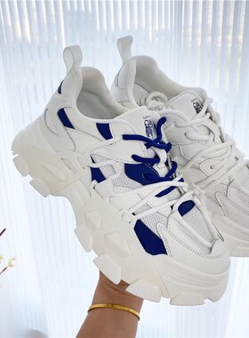 希希家 真皮拼网休闲鞋厚底老爹鞋女夏款19981