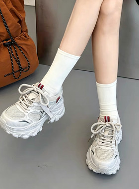 真皮+双网厚底老爹鞋女增高运动鞋轻便透气网面百搭休闲鞋277025
