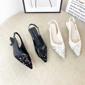 法式 包头晚晚凉鞋 A659 温柔低跟半拖鞋 女银色亮片玛丽珍鞋