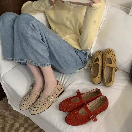 新款浅口镂空平底洞洞鞋舒适百搭气质芭蕾女鞋软底XR181-7006
