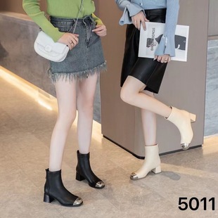 有40码 洋气粗跟圆头方跟靴通勤百搭简约C5011 加绒撤柜清仓女时尚