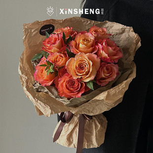 慵懒风包装 纸法式 纸资材 ins褶皱风复古牛皮纸鲜花束包装 芯苼物语