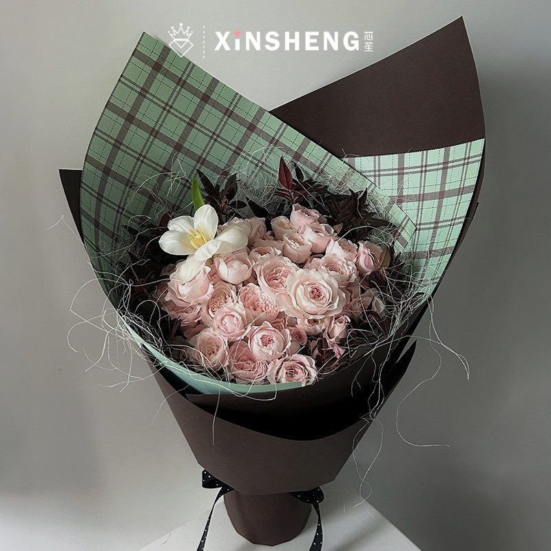 芯苼物语 原创绿野格纹包装纸 复古鲜花束包装礼物包花纸花艺材料
