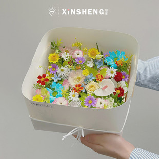 饰材料 搭配装 芯苼物语 方形木盒鲜花束插花盒手工diy花艺礼物包装