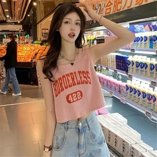 短款 夏内搭 吊带外穿玫红色女小背心上衣坎肩辣妹T恤显瘦小衫 无袖