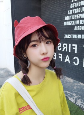 新款春夏季渔夫帽女百搭时尚遮阳帽猫耳躲超萌韩版潮帽遮阳帽