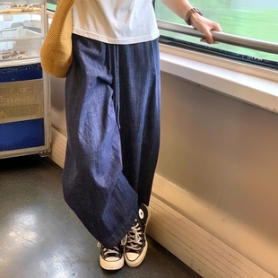 高腰显瘦百搭日系九分裤 宽松慵懒阔腿牛仔裤 微胖MM大码 女夏季 新款