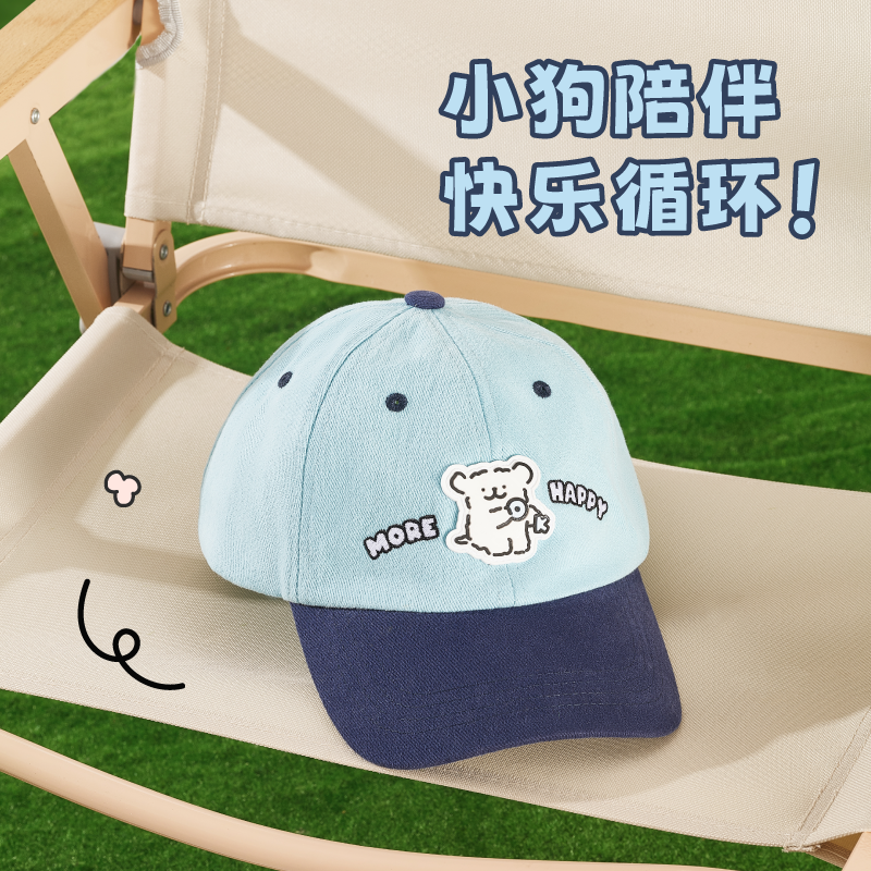 言仓线条小狗棒球帽韩系氛围感米白色蓝色百搭送闺蜜女生生日礼物