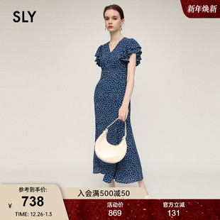 收腰连衣裙030HAR33 SLY 甜美气质V领小花花瓣袖 新款 5421 2022夏季