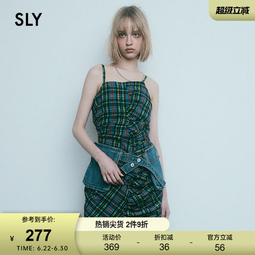 SLYY2K复古怀旧格纹吊带连衣裙