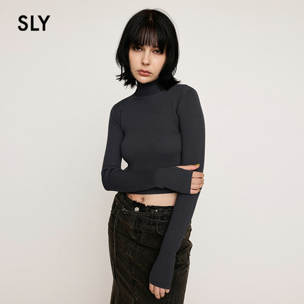 SLY 2024冬季新品高领修身简约短款针织衫小上衣女030HAR70-3641