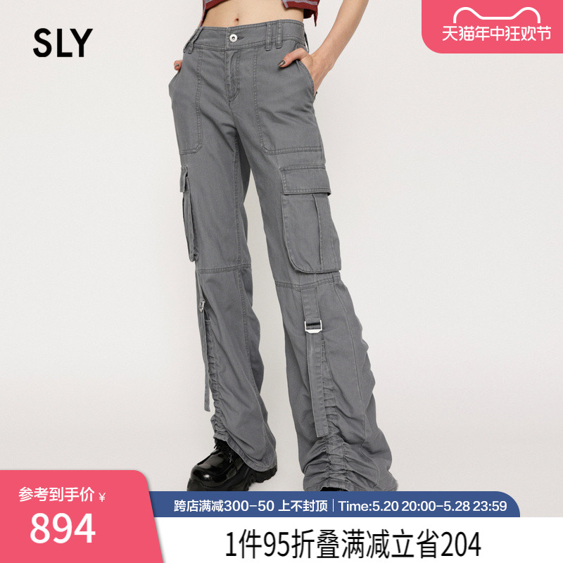 SLY夏季新品Y2K工装风甜酷抽褶辣妹工装裤女030GAZ31-2630 女装/女士精品 休闲裤 原图主图