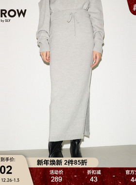 SLY冬季新品THROW系列侧开叉长款针织半身裙030HA071-2021