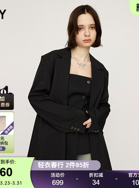 SLY 春季新品冷淡风竖条纹宽肩H型西装外套女030ISR30-0761